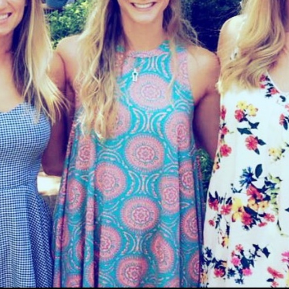 Boho Festival Flowy Pink and Blue Babydoll Dress Small